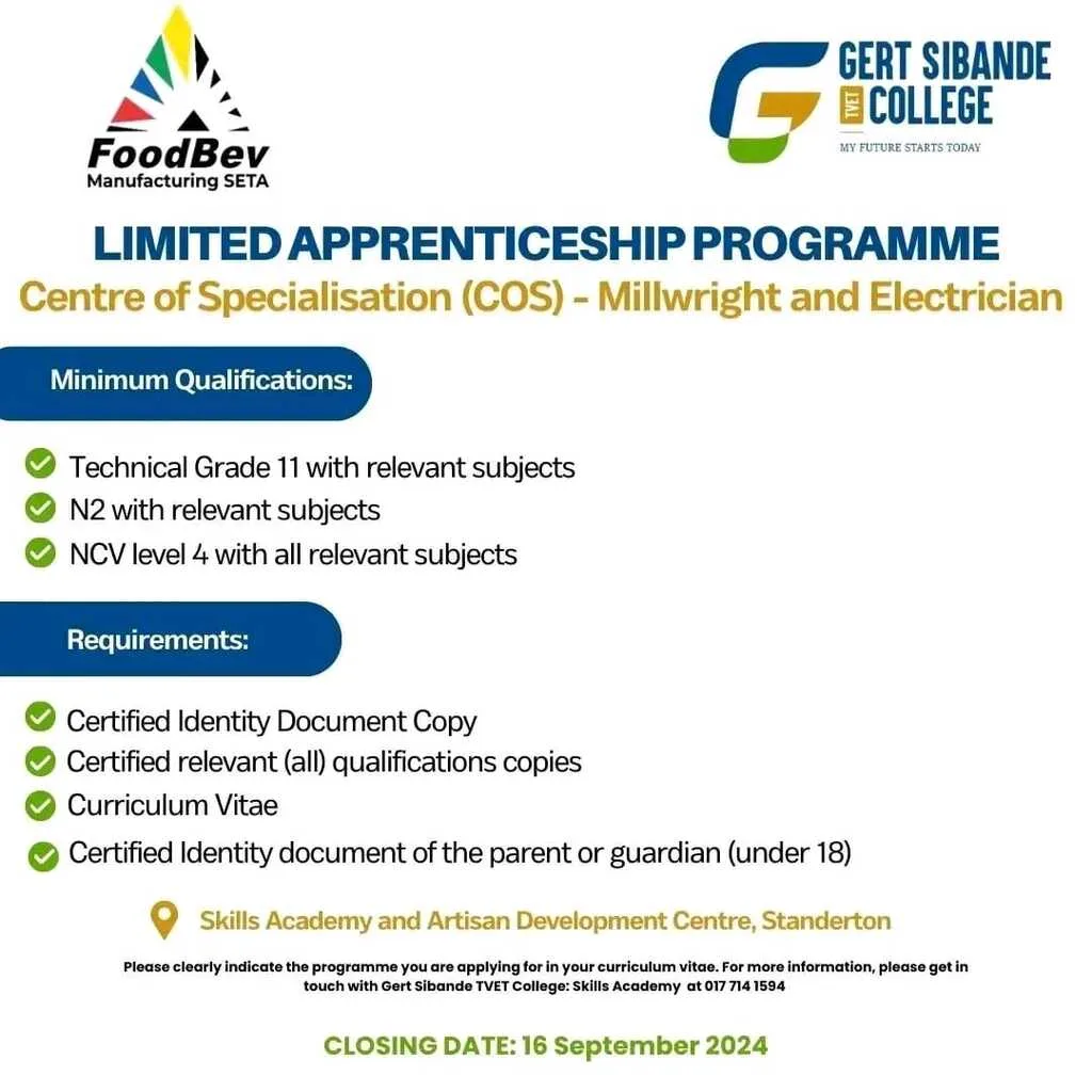 foodbev seta vacancies LIMITED APPRENTICESHIP PROGRAMME